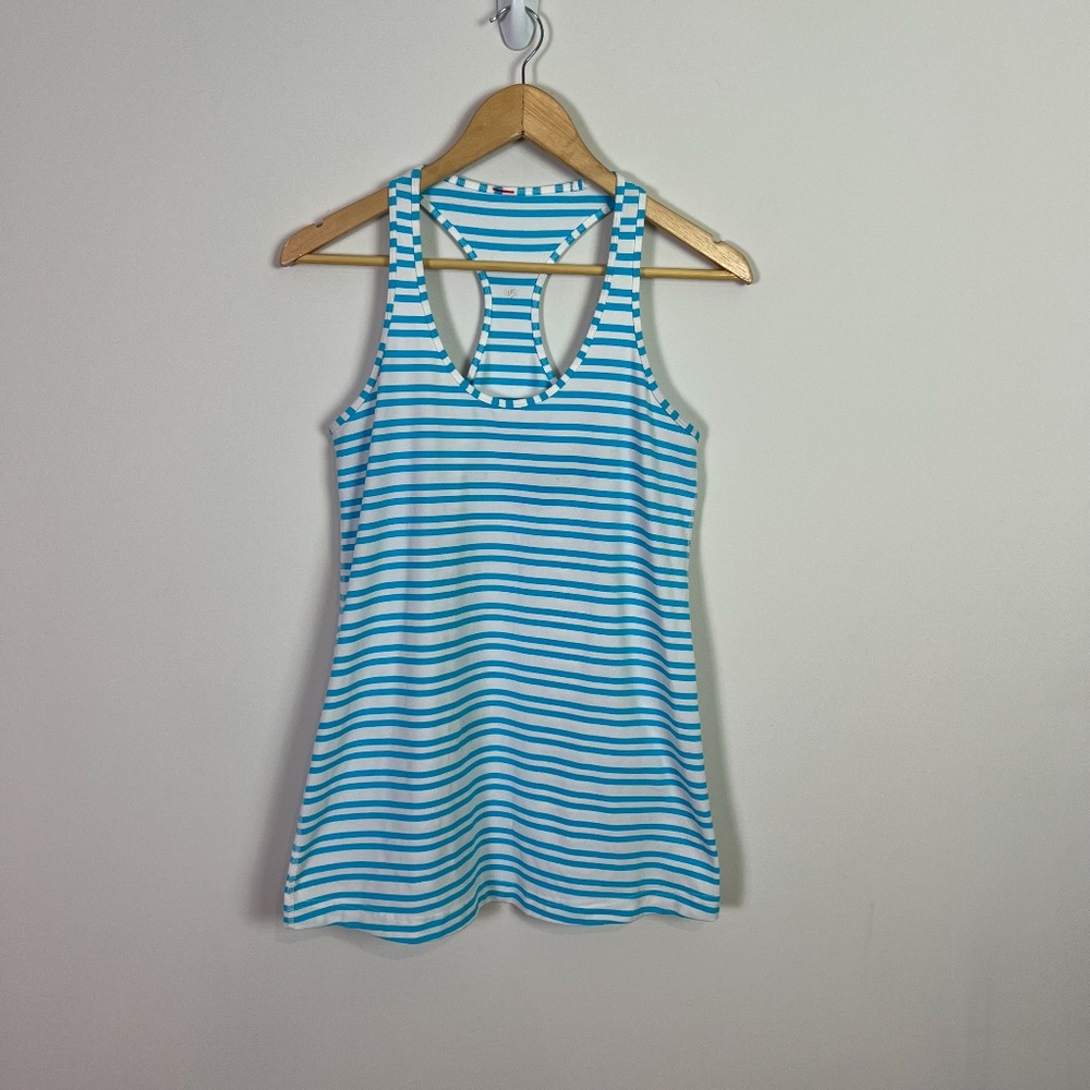 Lululemon Blue Stripe Racerback Active Tank Top Women Size 4 Workout Running - Picture 1 of 6